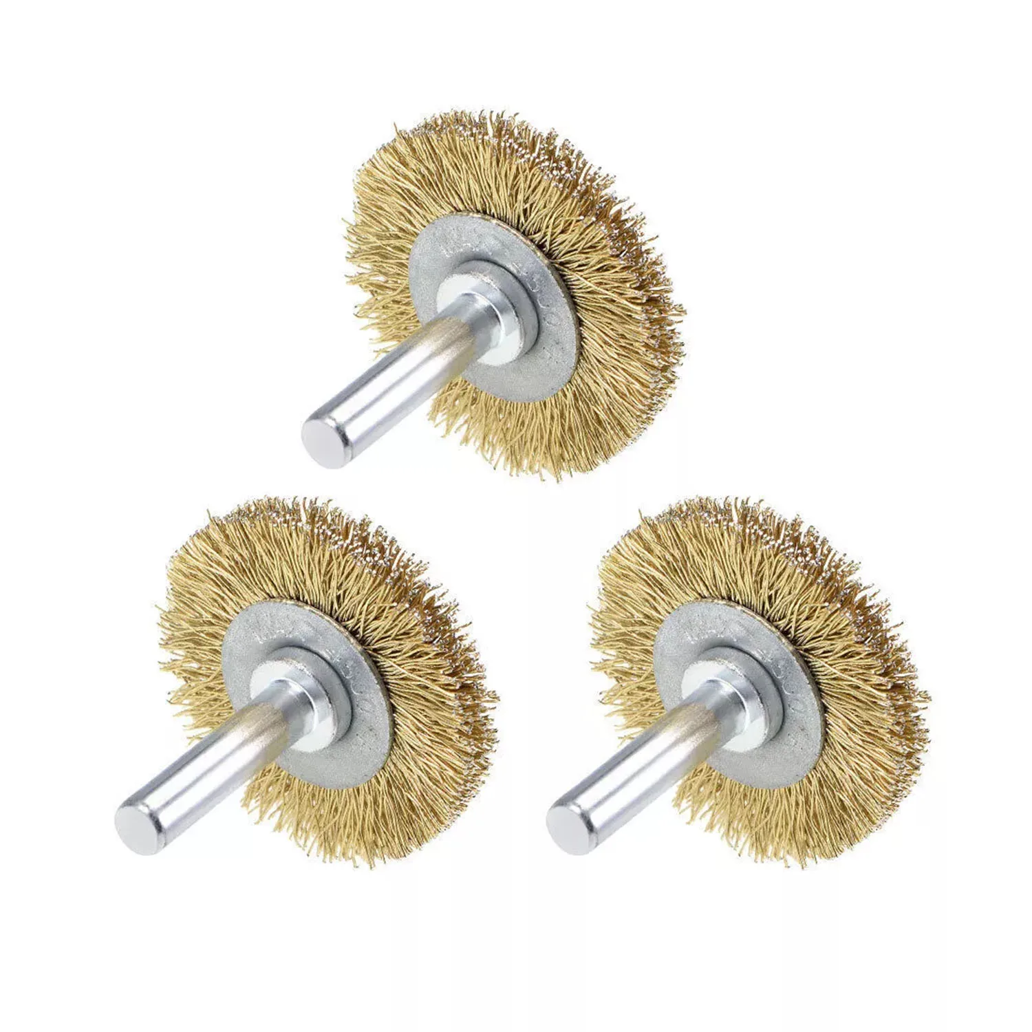 3Pcs/set Steel Wire Brush Brass Plated Wheels Brushes Drill Rotary Tools Metal Rust Removal Polishing Brush 6*25mm Size Shank