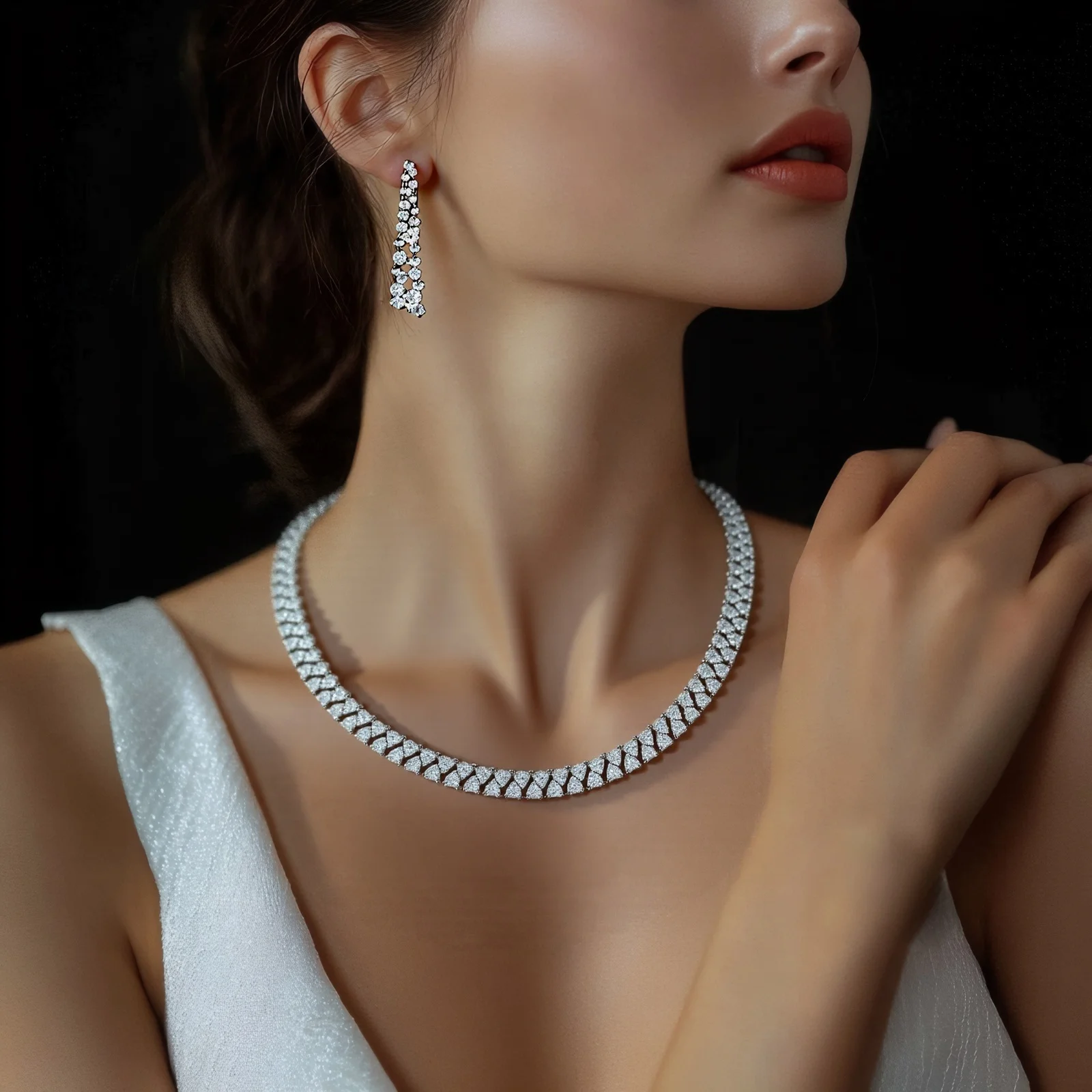 HIBRIDE Newly Jewelry Set Luxury Sparkling CZ Geometric Design Wedding Earring Necklace Jewelry Sets Bijoux Femme EnsembleN-1298