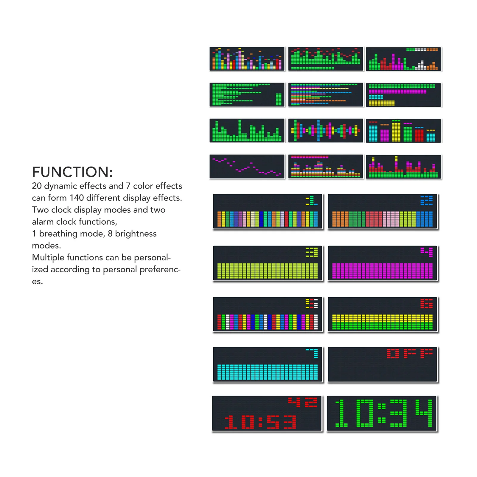 Music Spectrum Display Cable Control 5V Accurate Long Service Life 7 Color Effects Music Spectrum Analyzer for Studio