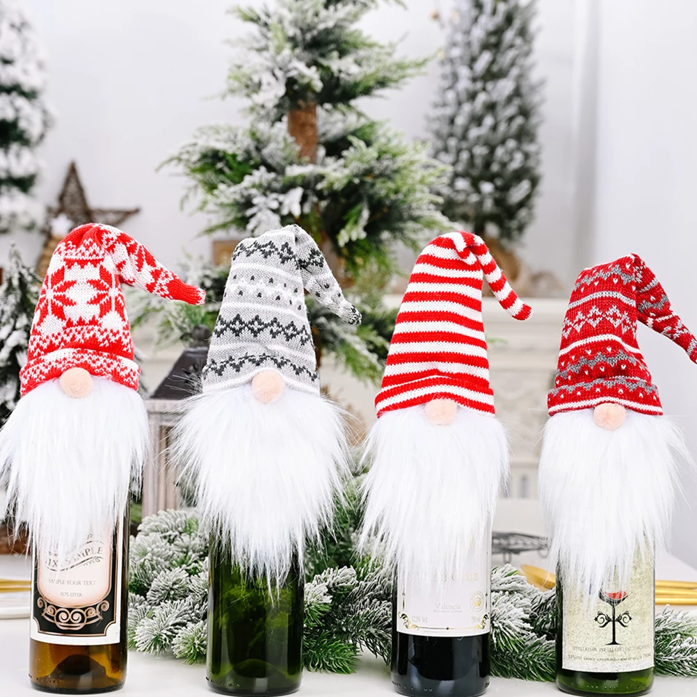 

2pcs Knitted Bottle Cover Christmas Decoration Red Christmas Bottle Cover Elder for Party Favor Gifts Lovely Design