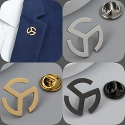 Triangular round gold-plated badge, suit lapel pin stainless steel black, women's anti-exposure button, men's brooch