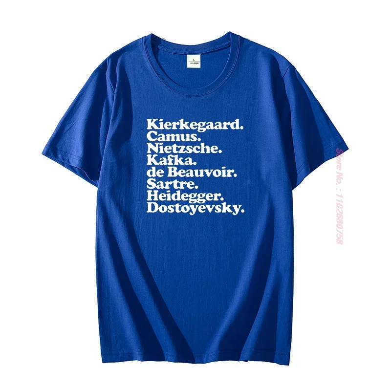 Kierkegaard. Camus. Nietzsche. Kafka. de Beauvoir. Sartre. Heidegger. Dostoyevsky summer funny cotton men's short sleeve t-shirt