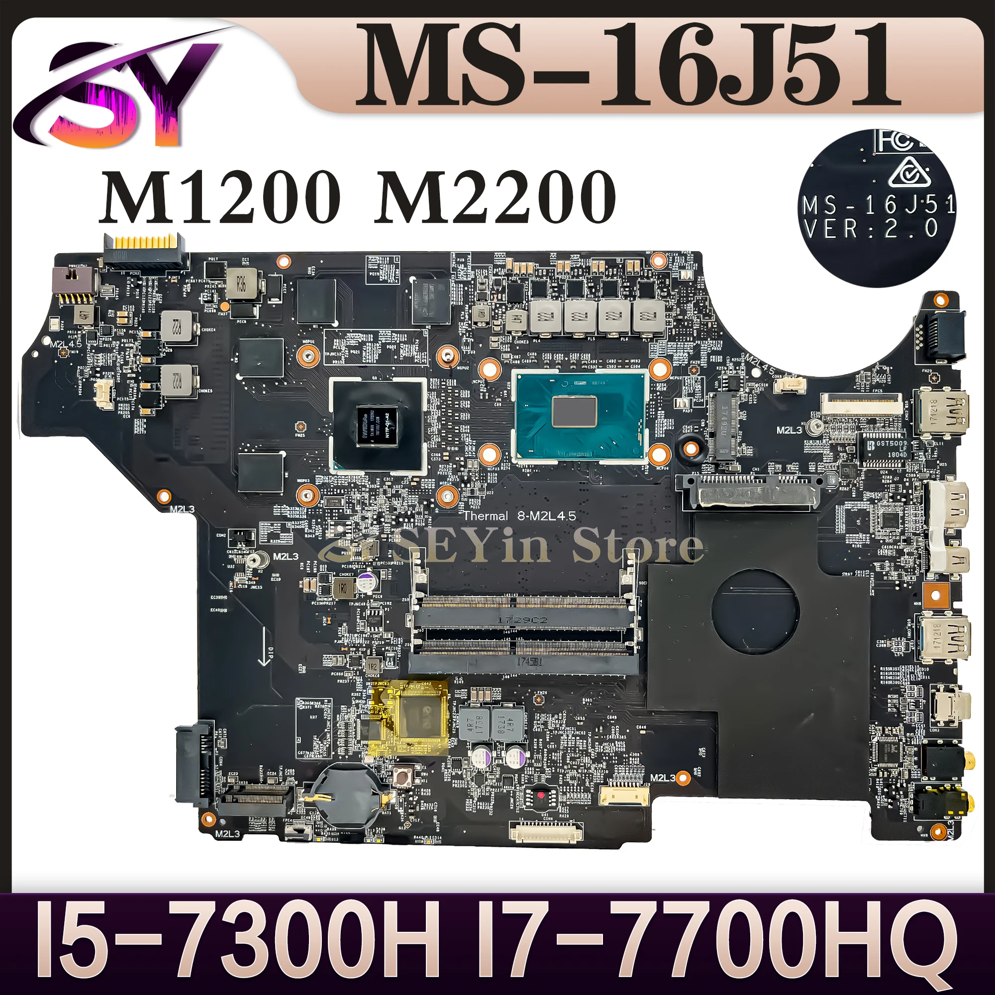 

MS-16J51 Mainboard For MSI GL62 (7TH GEN) MS-16J5 MS-16J51 Laptop Motherboard I5-7300HQ I7-7700HQ M1200/M2200 100% Working