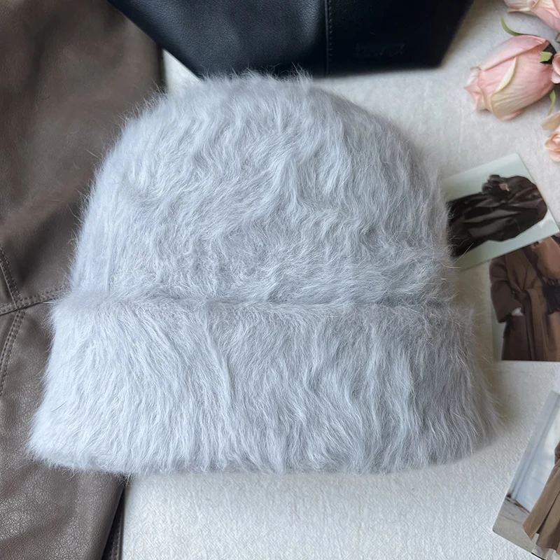 2023 neue Mode Kaninchen Fell Y2k Mützen für Frauen Weiche Warme Flauschigen Angola Winter Hut Weibliche Winddicht Motorhaube Hut Skullies Kappe – Detail 34