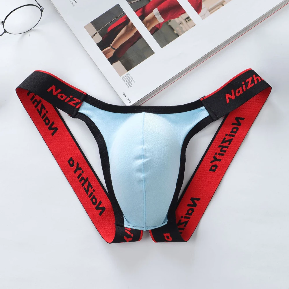 Man Lingerie Cotton Blend Thongs Panties Elastic Low Waist Bulge Pouch Open Butt Sexy Underwear Hot G-strings