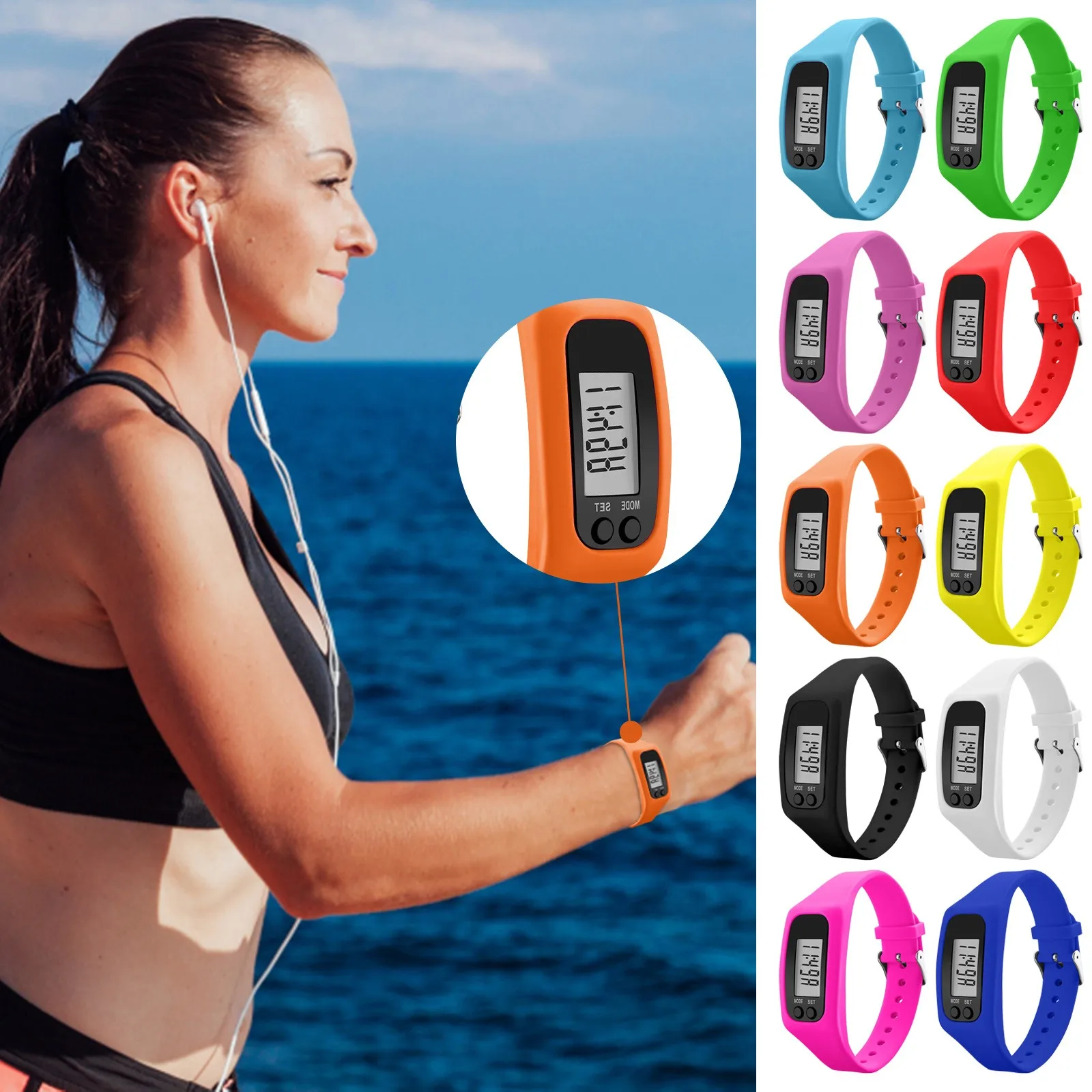 Reloj electrónico con pantalla Lcd para mujer, cronógrafo Digital con podómetro, contador de pasos, ideal para deportes al aire libre