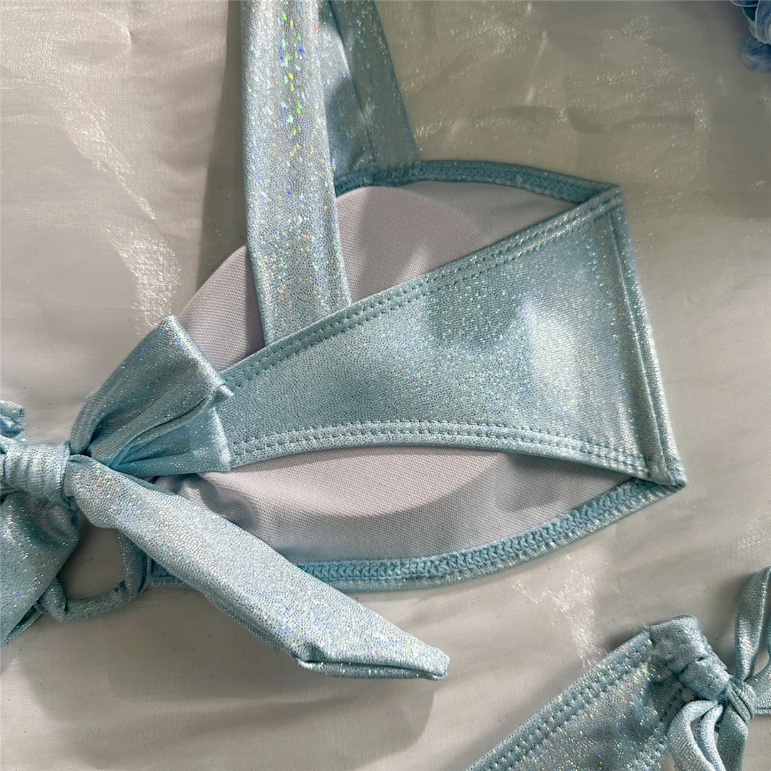 U-förmiger glitzernder, glänzender Bikini, zweiteiliger Damen-Bikini, Damen-Badeanzug, brasilianischer Badeanzug, Bather V7564 – Detail 17