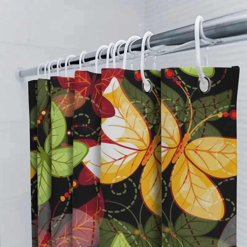 ستارة دش على شكل فراشة ملونة من القماش المقاوم للماء لتزيين الحمام المنزلي ستائر دش مطبوعة بالزهور #5