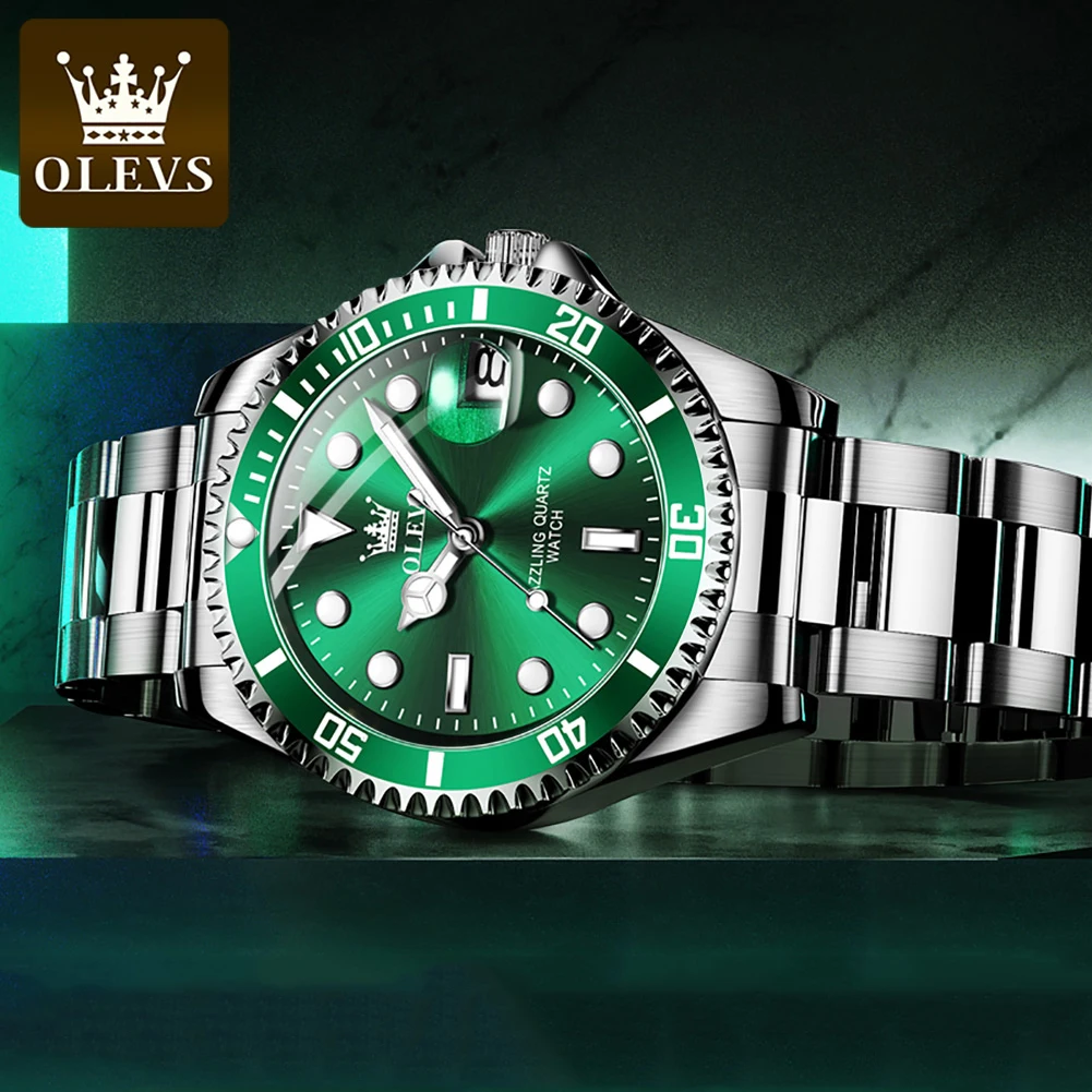 

OLEVS классические зеленые мужские часы лучший бренд класса люкс для мужчин водонепроницаемые кварцевые часы из нержавеющей стали Relogio Masculino