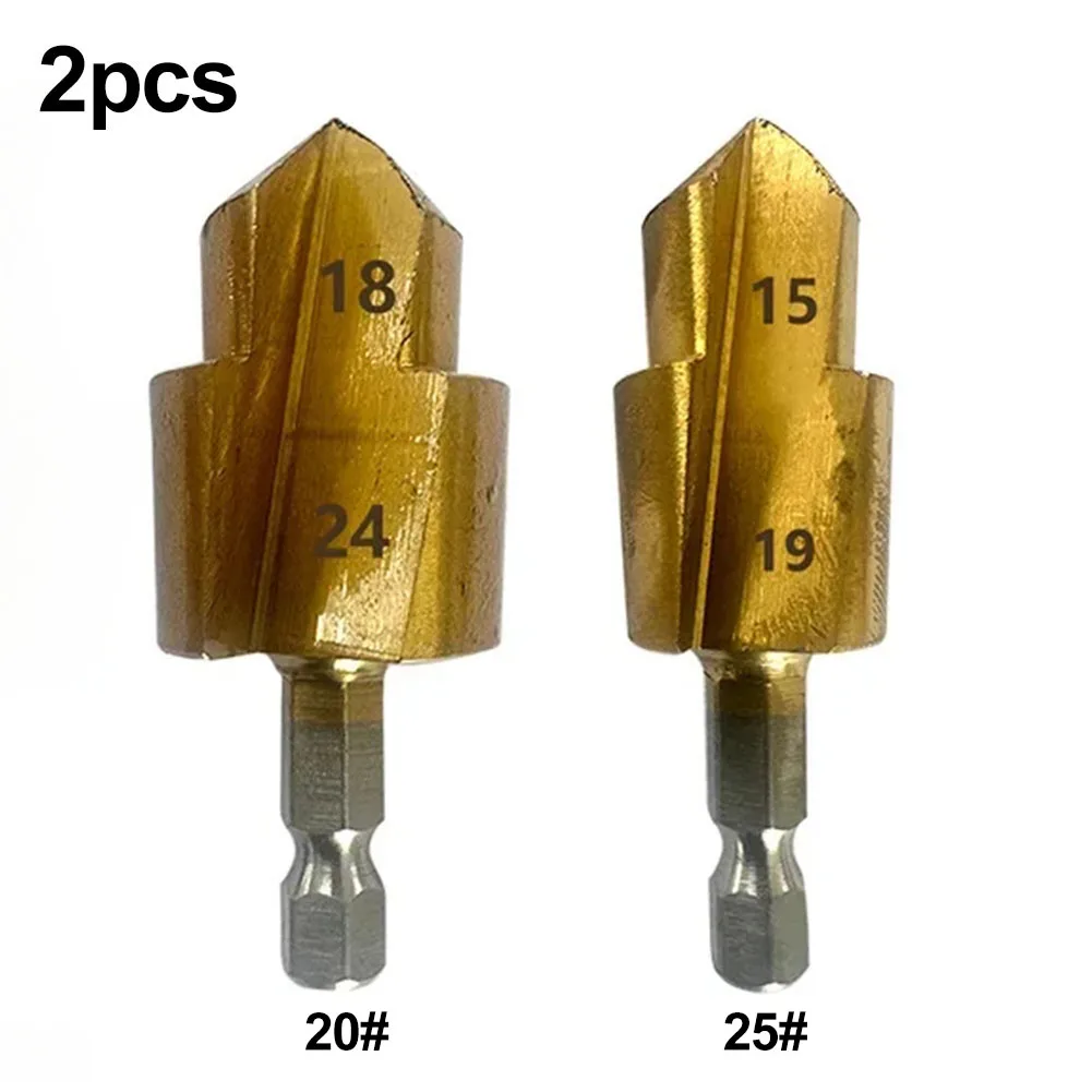 

2pcs Water Pipe Expansion Drill Bit 6.35mm Hex Shank Punch Drill Bit Water Pipe Lifting Drill Plumber Stepped Drill Repairing