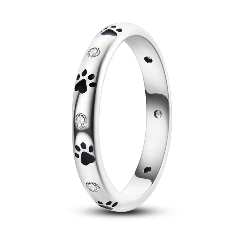 MISEFF Original Real 925 Sterling Silver Puppy paw prints Rings For Wedding Engagement Birthday Silver Jewelry Women Gift