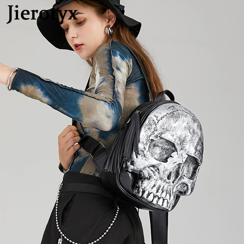 Imagem -05 - Jierotyx Volta Pacotes Bolsa para Mulher e Homem Steampunk Gótico Rebite Personalidade Grande Capacidade de Viagem Mochilas Crânio Portátil Escola