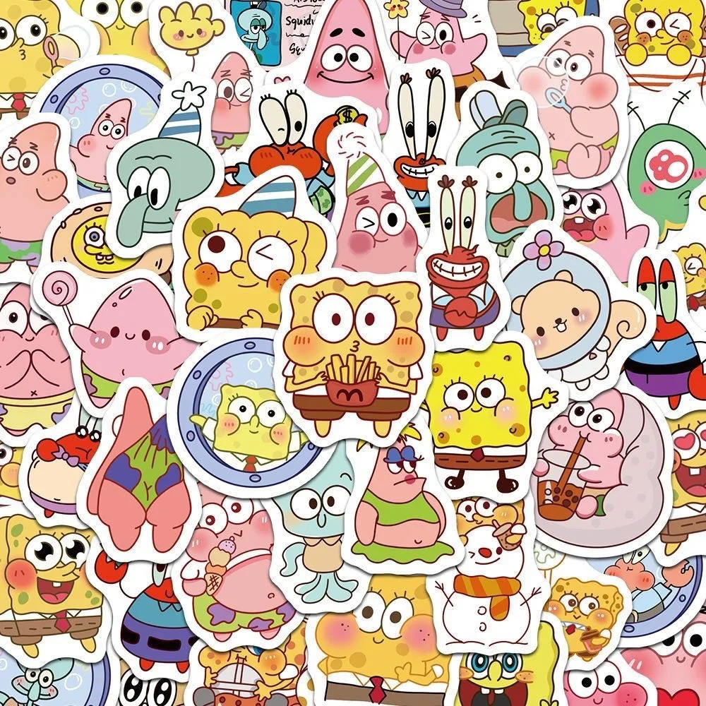 100Pcs SpongeBob Cartoon Stickers Patrick Star Squidward DIY Decor Stickers for Notebook Stationery Journal
