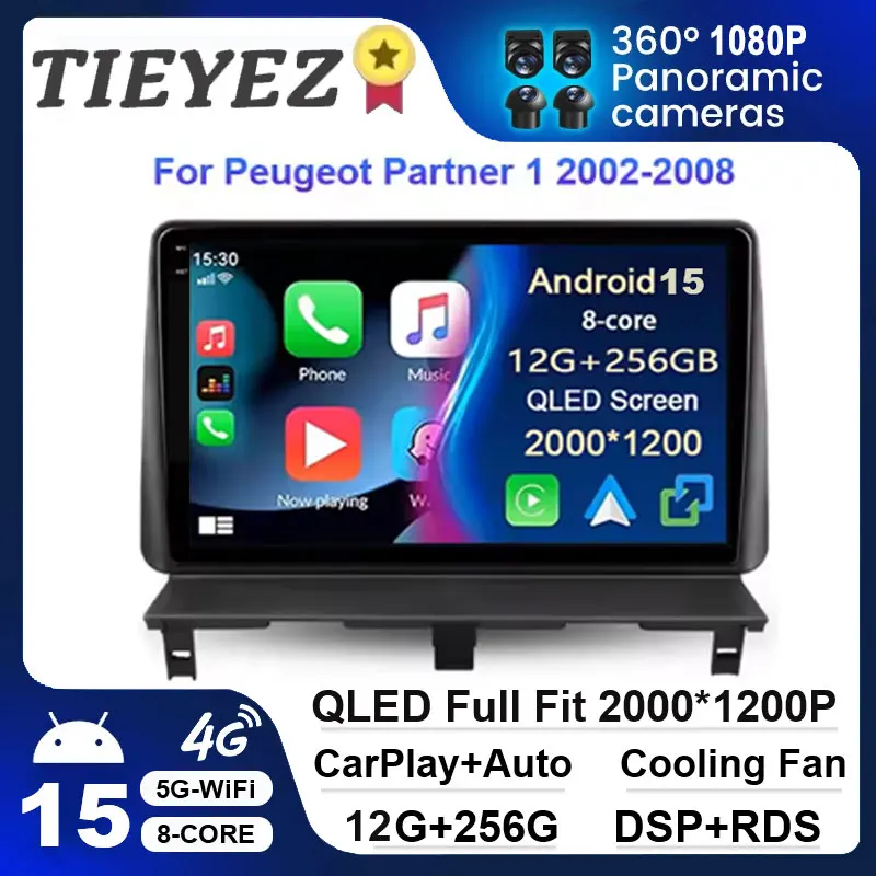 Android 15 Voor Peugeot Partner 1 2002 - 2011 Autoradio Multimedia Stereo Video Player met Carplay 4G BT - afbeelding 2