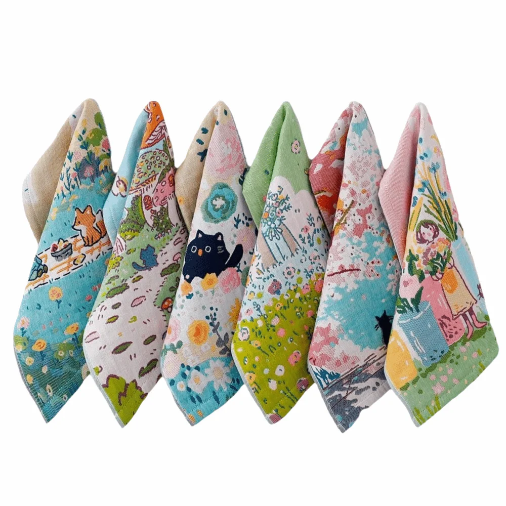 25*48cm Large Hand Towel 4 Layer Cotton Gauze Quick Dry Tea Towel Decorative Cartoon Pure Cotton Dish Cloth for Home Restaurant