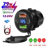 New USB Car Charger Socket Dual Type-C & Dual USB-A Ports Waterproof with LED Voltmeter Fast Charging 12V/24V For Moto Adapter
