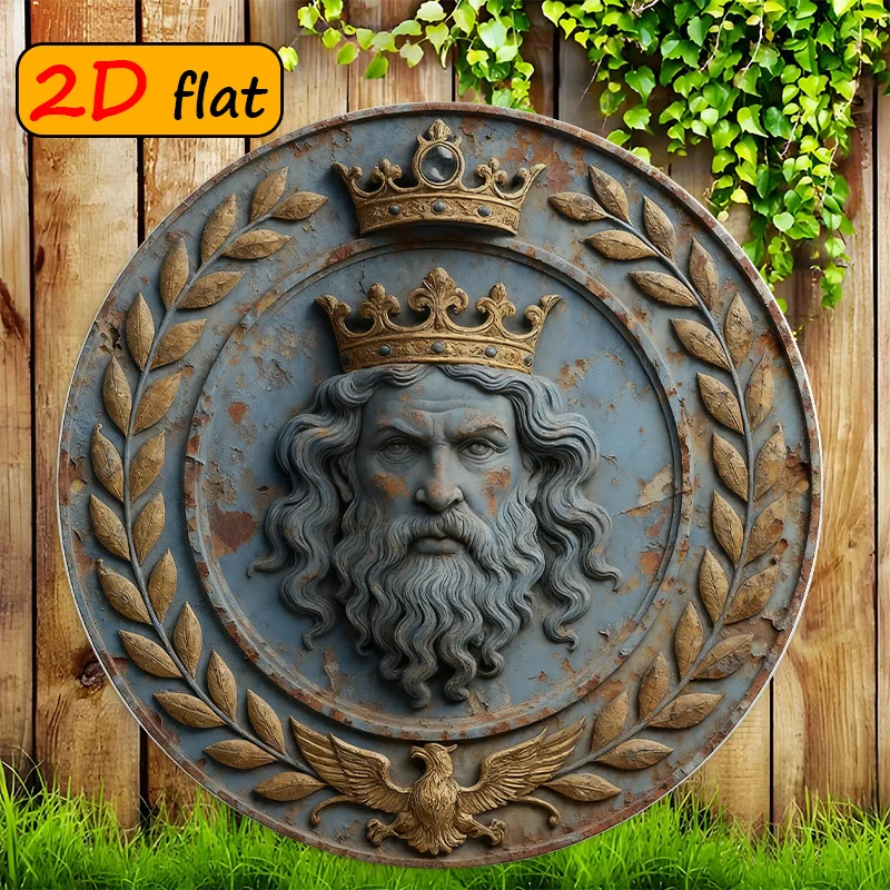 Vintage 2D Flat King Crown Aluminum Wall Art 20x20cm Waterproof Outdoor Sign Study Dining Room Decor