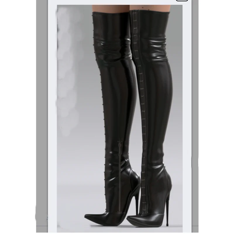 Black Matte Side Zipper Boots Thin High Heel Pointed Toe Fashion Sexy Cool 2025 Winter Big Size Woman Shoes Zapatillas Mujer