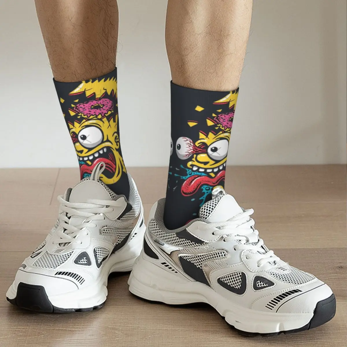 Tiki Crazy Bart Sock for Men Hip Hop Vintage The Simpsonss Happy Quality Pattern Printed Boys Crew Sock novità Gift top fugees