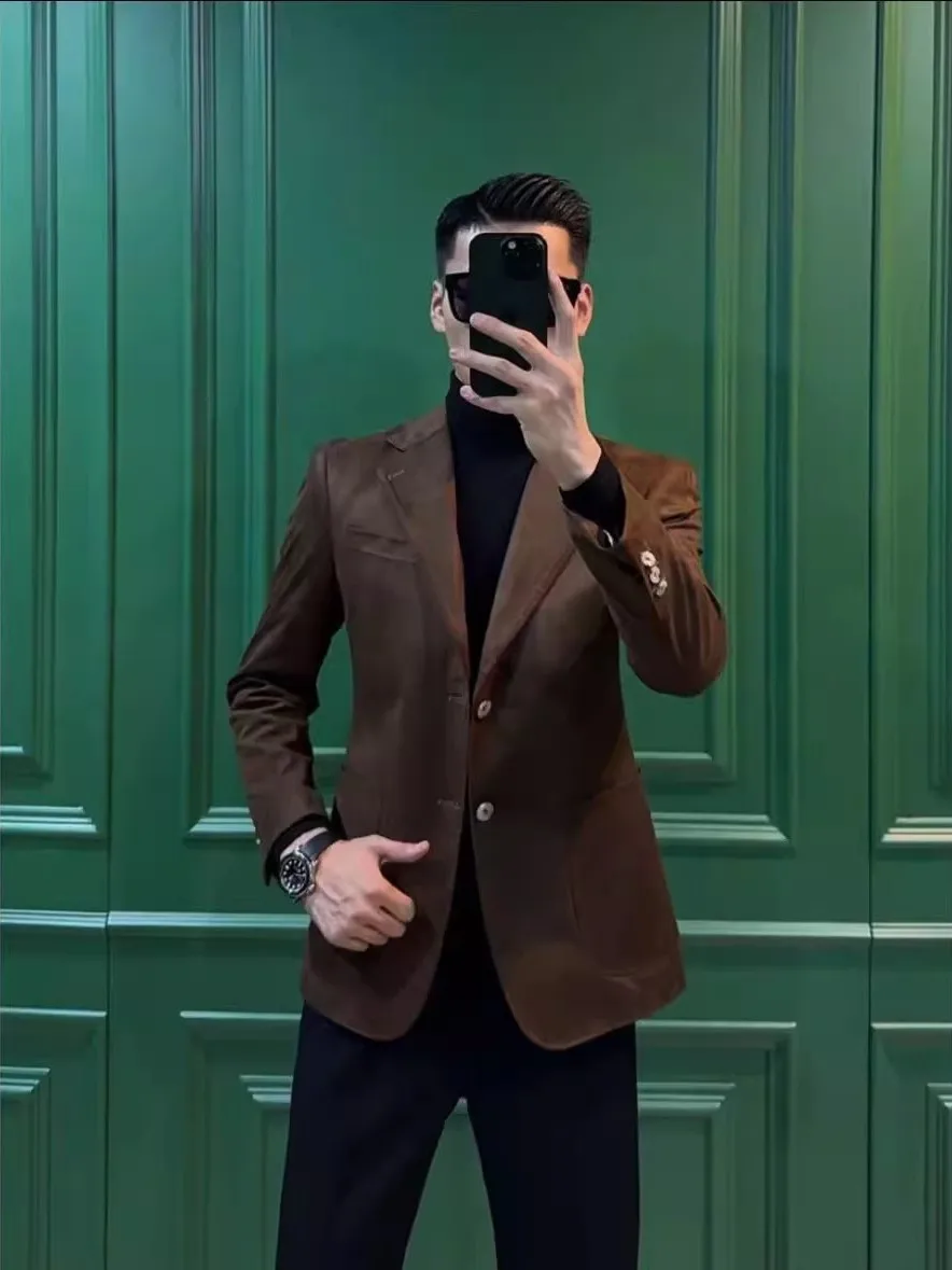 

2025 Autumn Faion Men's owbiz Sle Suede Velvet Casual Versatile Iron-Free Anti-Wrinkle High-Defn Suit