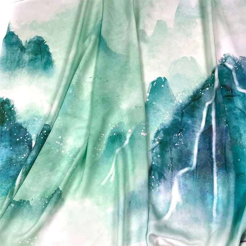 

Chiffon Fabric Chinese Landscape Printing Translucent Ancient Style Hanfu Linen Cloth for Costume Dance Dress Cloth Sewing Diy