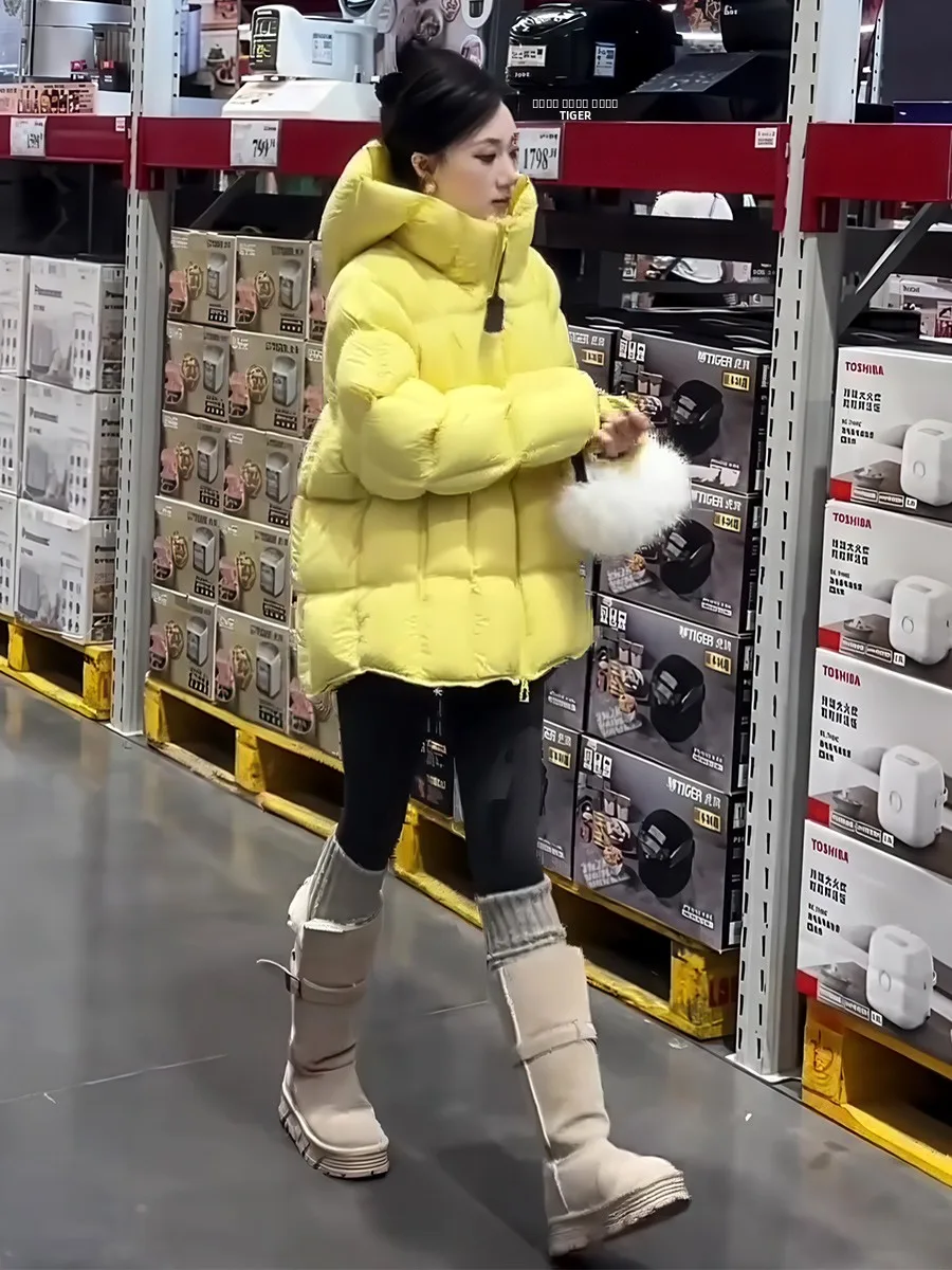 

Женская утепленная желтая пуховая куртка-пуховик с эффектом облачного тепла, повседневная, свободного кроя, на молнии