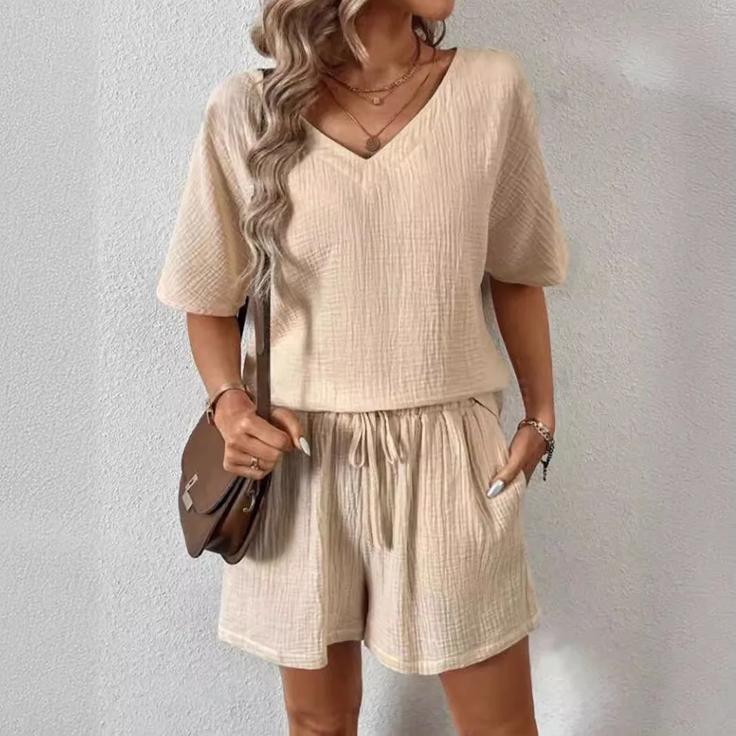 

Solid Color Casual Loose Short Pants Sets For Women 2024 Elegant Summer Women's Two Pieces Suit Full Set Female Outfit Clothes