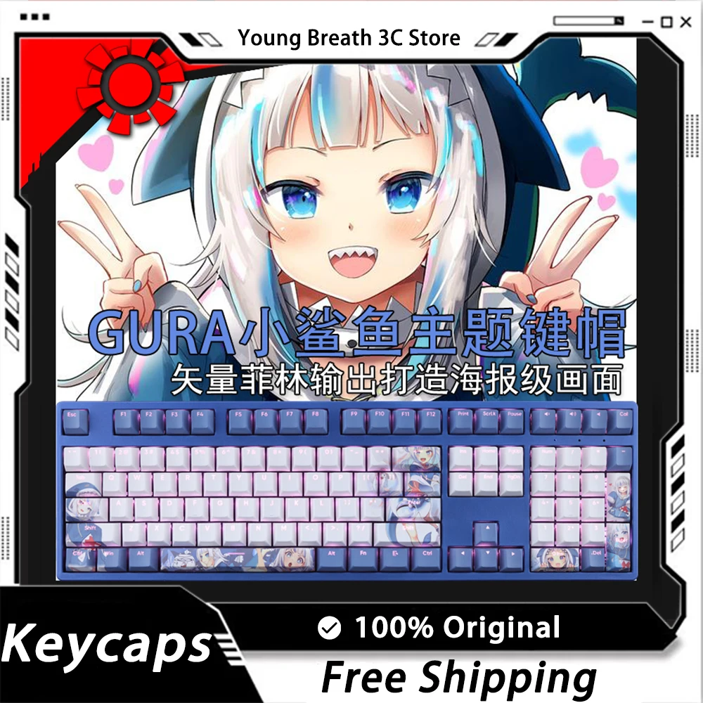 

Custom Gura Small Shark Cute Girl Keycaps Mechanical keyboard Kit Keycap Light Transmission PBT Keycap Set PC Gamer Accessories