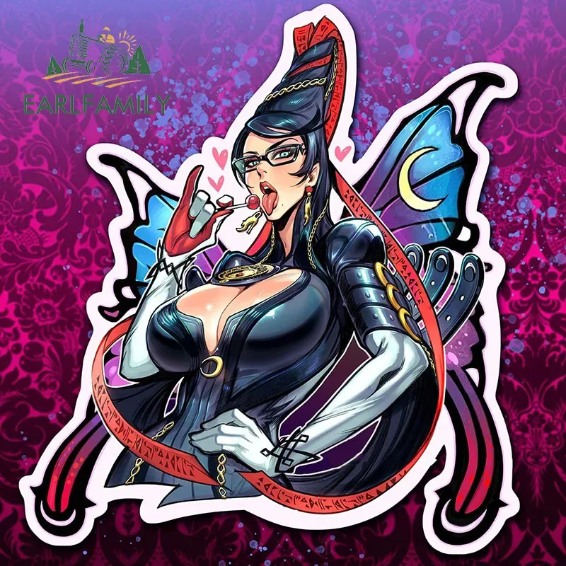 EARLFAMILY 13cm x 11.8cm for Bayonetta Sexy Waifu Lollipop Car Stickers Personality Sunscreen Decals Laptop Caravan Car Styling