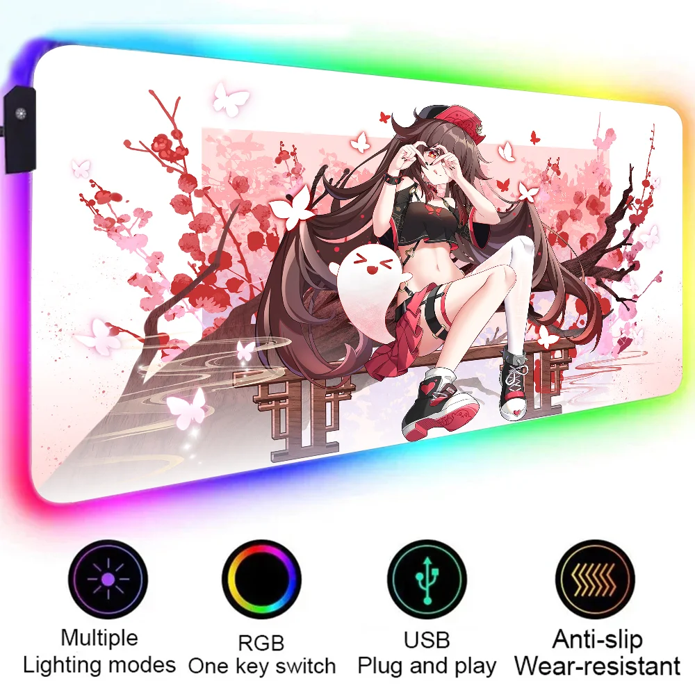 Imagem -04 - Genshin Impact Hutao Mouse Pad para Gamer Tapete de Teclado Rgb Gaming Grande Luz Led Desk Pad para Computador Laptop Itens de Venda Quente