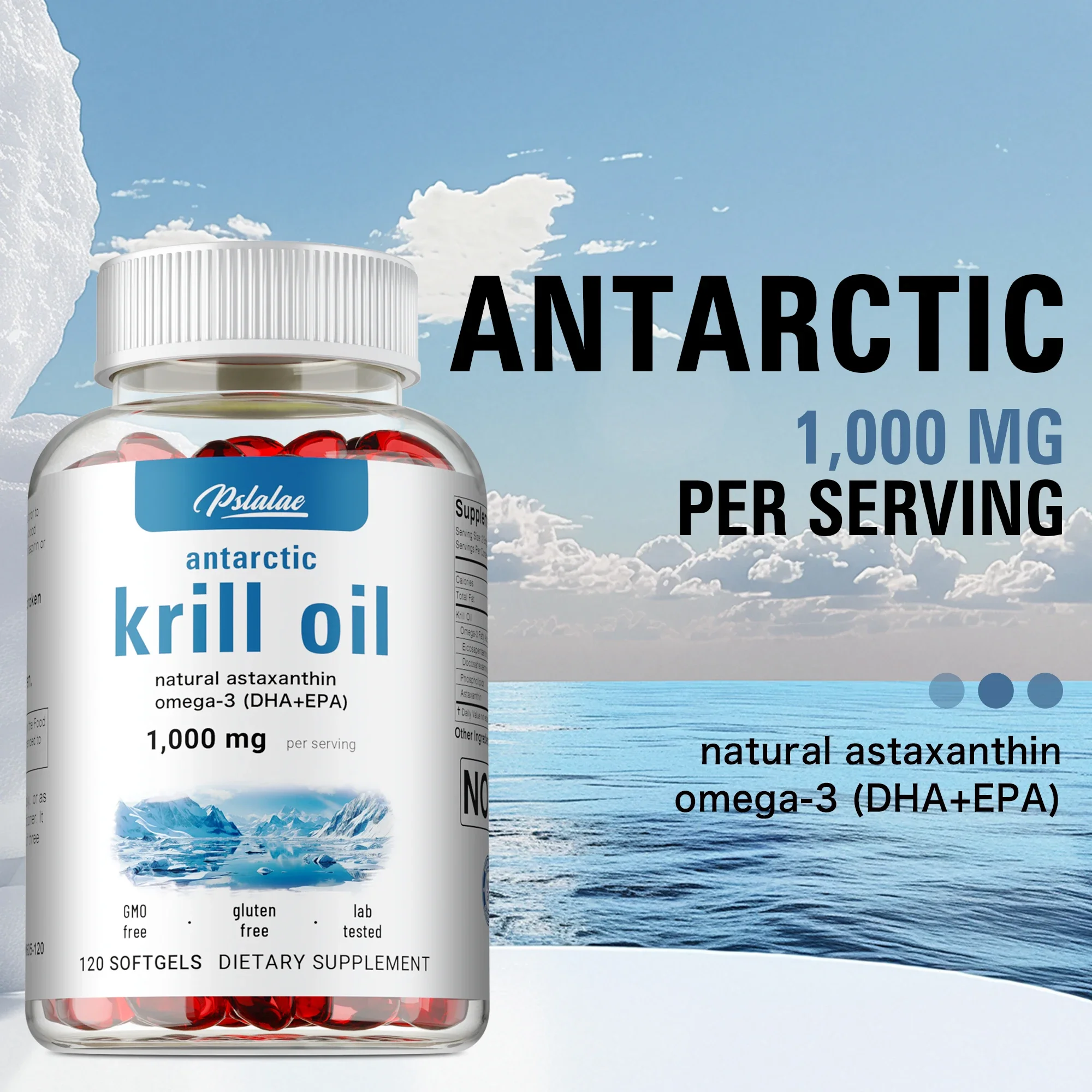

Antarctic Krill Oil Capsules - Contains Natural Astaxanthin, Supports Heart, Eye and Brain Health, Promotes Cognitive Function