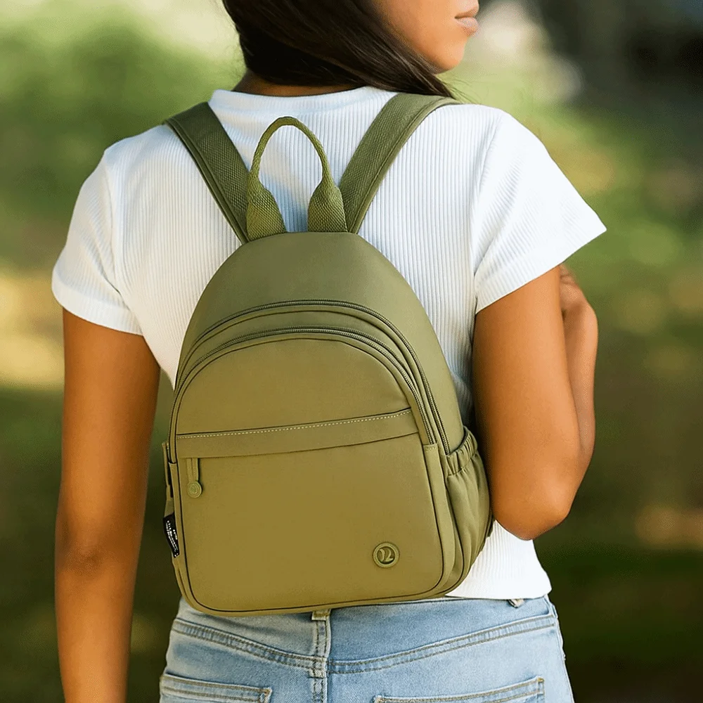 

Portable Women Nylon Backpack Waterproof Lightweight Multipockets Casual Backpack Solid Color with Handle