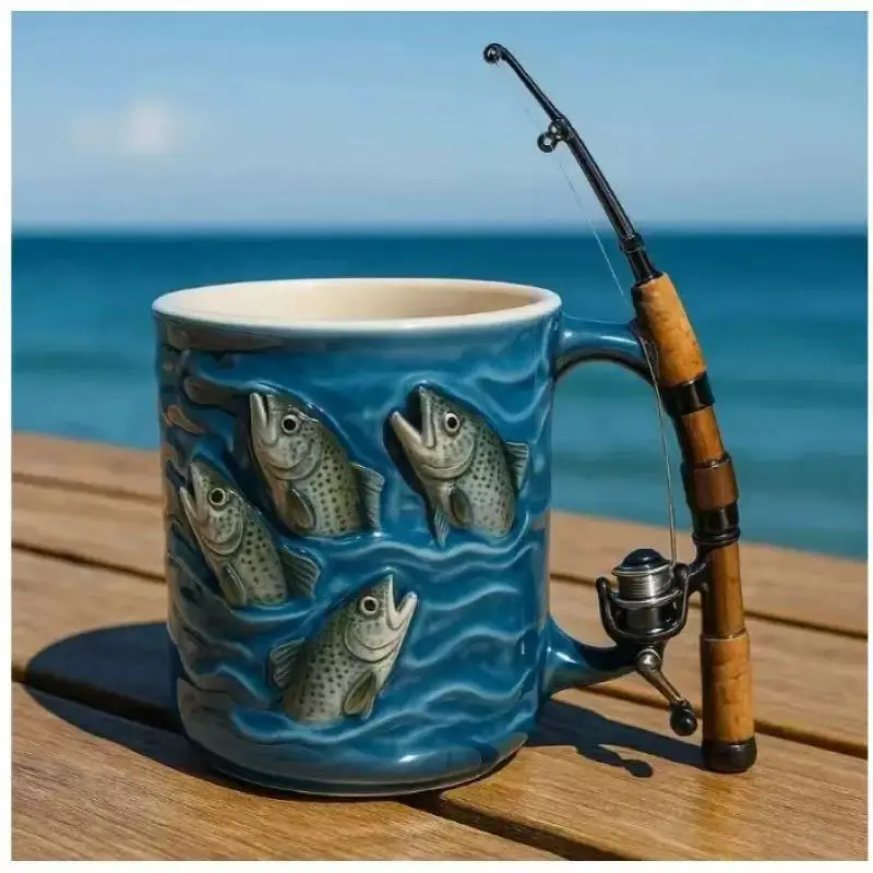 New product launch: Angler's Dream resin mug with inner liner 3D creative for coffee and wine glasses fishing mug
