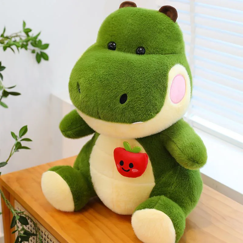 Kawaii Green Dinosaur Plush Toy Adorable Apple Decor Squishy Stuffed Animal Dinosaur Doll Birthday Present Indoor Decoration