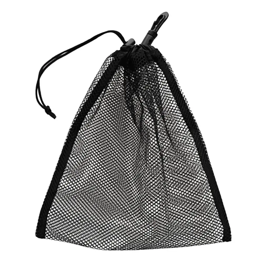 Mesh Net Golf Ball Pouch Black 600D Polyester Drawstring Bag Golf Accessories for Practice Storage