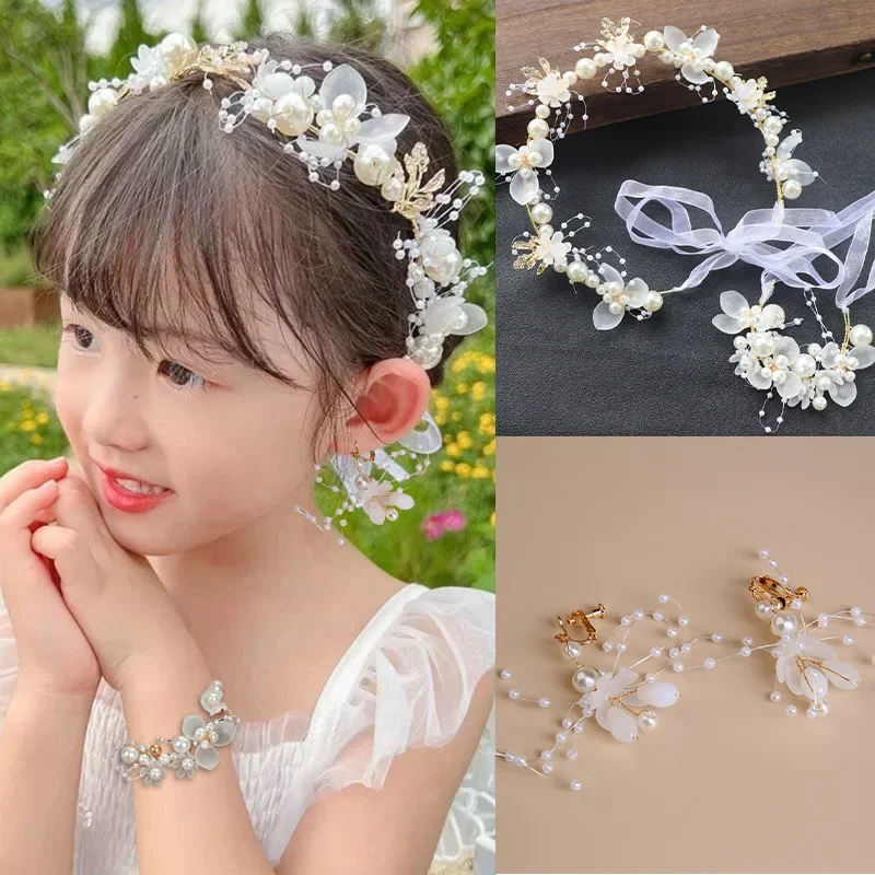 Princess Flower Crystal Headpiece Rhinestone Pearl Headband Alloy Floral Bridal Hair Accessories Wedding For Girls And Women