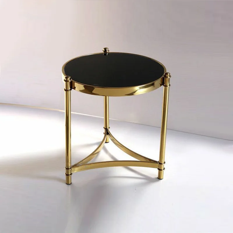 Light luxury round coffee table Tempered glass tea table Stainless steel simple living room coffee table