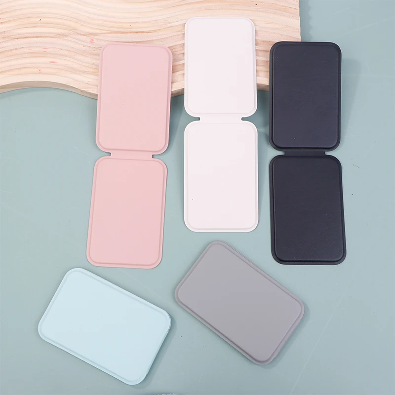 1pc Flip-up Folding Mirror Solid Color PU Leather Simple Portable Handheld Makeup Mirror Student Compact Cute Pocket Mirror