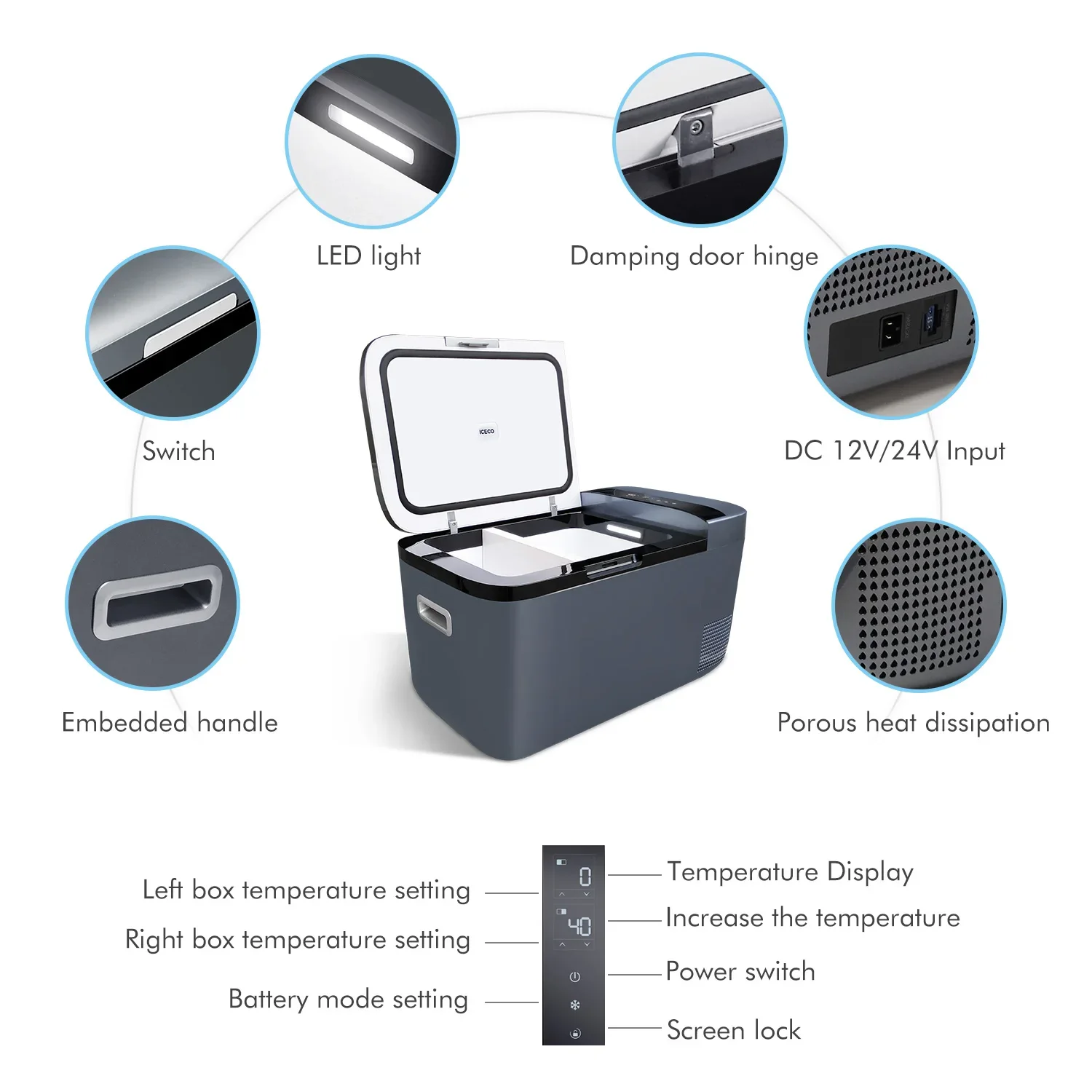 ICECO GO20 Dual Zone Portable Car Refrigerator 12V 24V rv refrigerator outdoor refrigerator with SECOP compressor