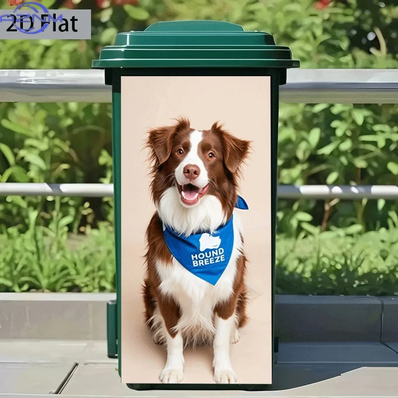 [2D Flat Printing] 1pc Trash Can Sticker [14.57 X 32.28 inch] Smiling Border Collie Theme Design Self-Adhesive Kitchen Trash C