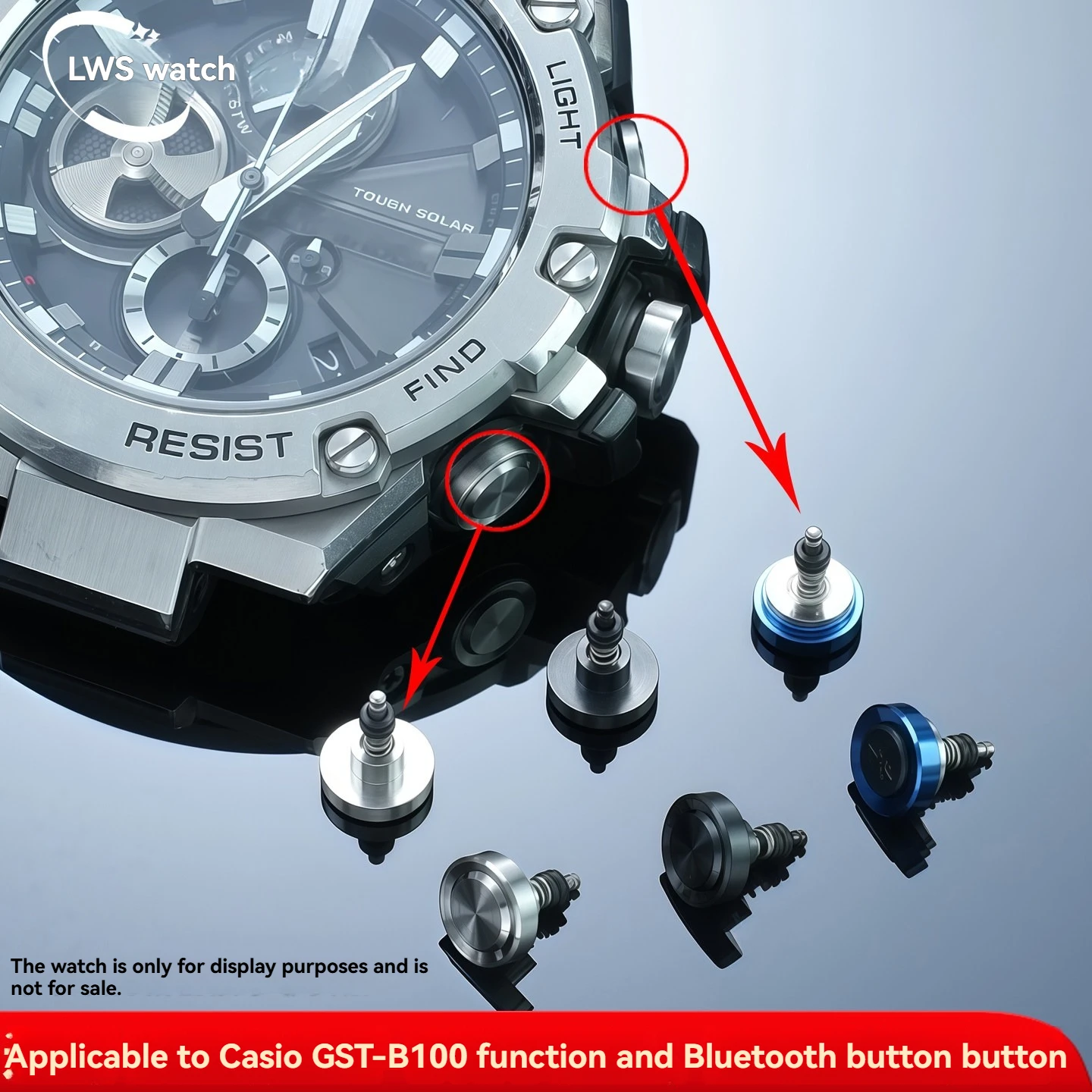 For Casio GST-B100 “Heart of Steel” - Complete Replacement Kit: Side Bluetooth Button, Case Function Buttons, and Dial
