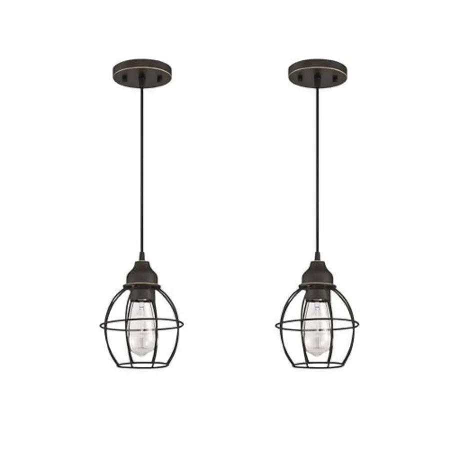 

Oil Rubbed Bronze Kitchen Island Pendant Lighting Fixture Cage Hanging Pendant Lights with E26 Medium Base Max. 60 Watts Bulbs