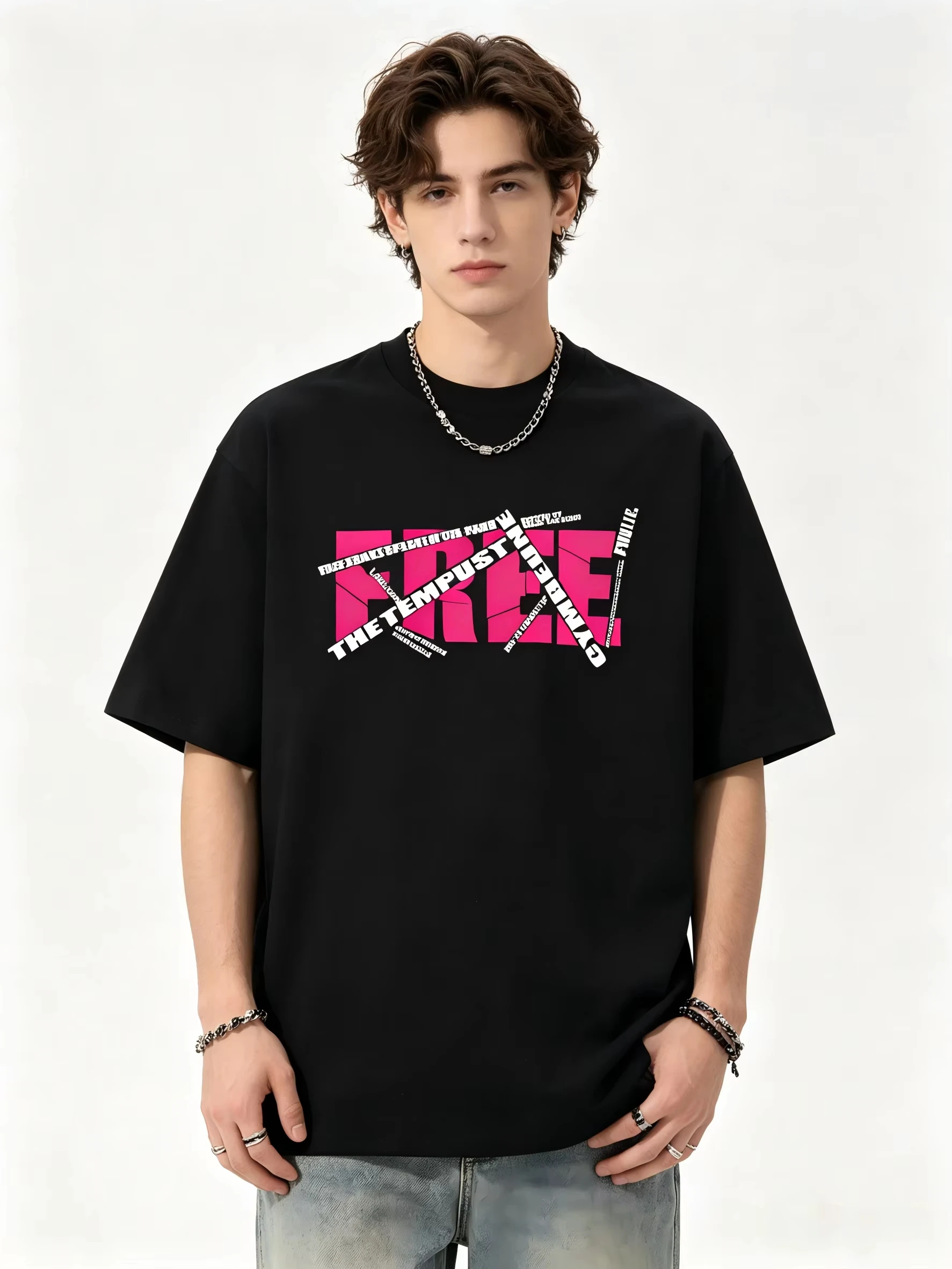 2026 Summer Letter Print Crew Neck Men's and Women's Cotton Short Sleeve Couple Street Casual Trendy Sports Loose T-Shirt Summer