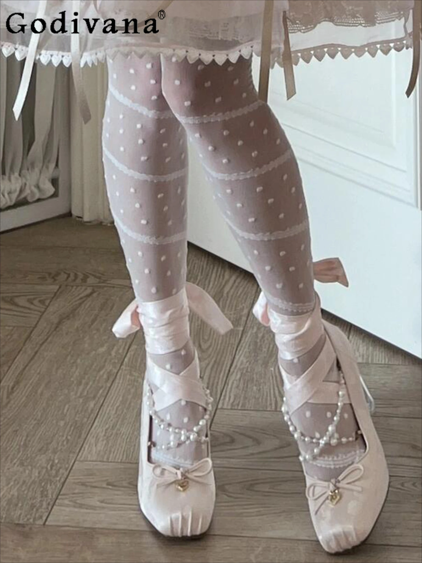 

2025 Spring New Sweet Girl Lolita Bow Pink Fairy Style High Heels Pearl Strap Thick Heel Elegant Crystal Women's Single Shoes