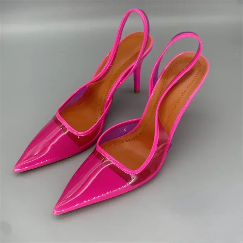 

2025 New High-heeled Women Shoes Nude Color PVC Transparent Sexy Pointed Toe Closed Stiletto Summer Ladies Party Sandals