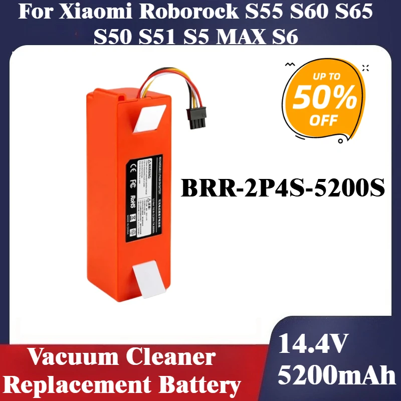 

New Robotic Vacuum Cleaner Replacement Battery BRR-2P4S-5200S 14.4V 5200mAh For Xiaomi Roborock S55 S60 S65 S50 S51 S5 MAX S6