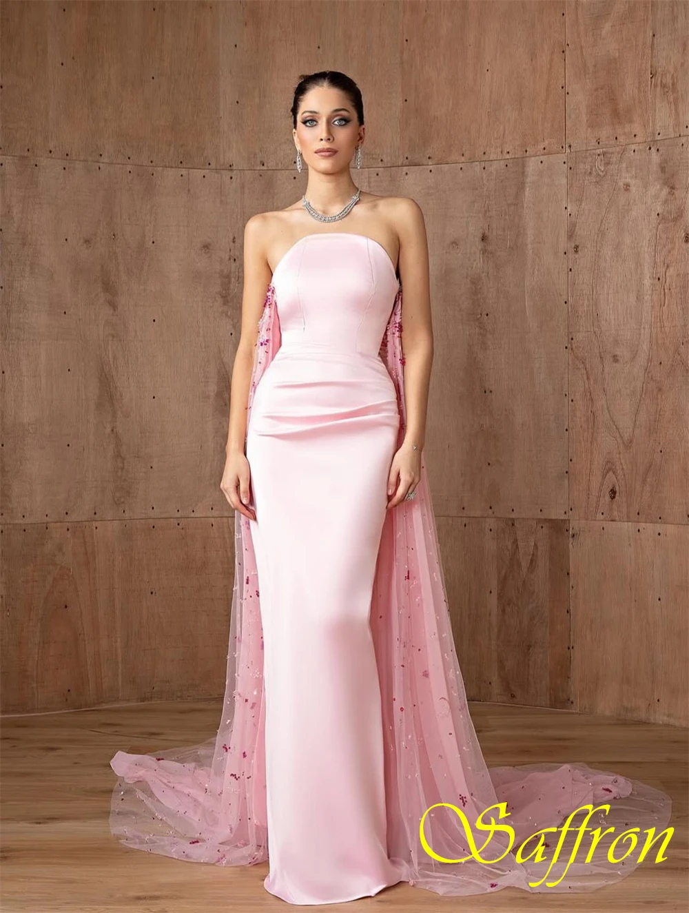 فستان سهرة أنيق مخصص من الساتان بدون حمالات، فساتين حفلة موسيقية مستقيمة كلاسيكية، فساتين مناسبة خاصة على شكل زهور