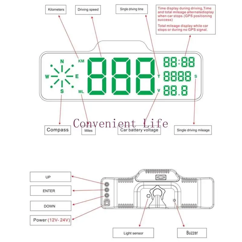 L1EE HUD cho Đầu lên Màn hình Đồng hồ tốc độ cho ô tô Đồng hồ tốc độ kỹ thuật số đa năng Báo động tốc độ KMH/MPh- Hiển thị điện