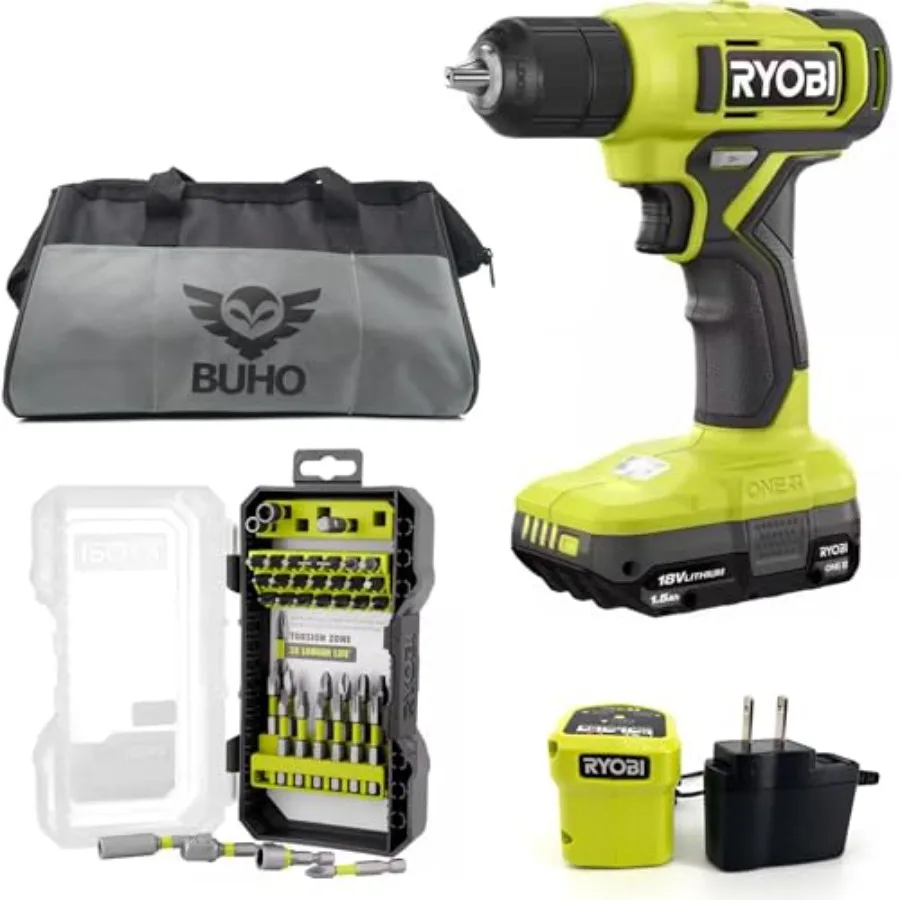 

В наличии: Набор аккумуляторных дрелей-шуруповертов Ryobi 18V ONE+ с патроном 3/8 дюйма, набор из 40 сверл, аккумулятор 1.5 Ач, 18 В.