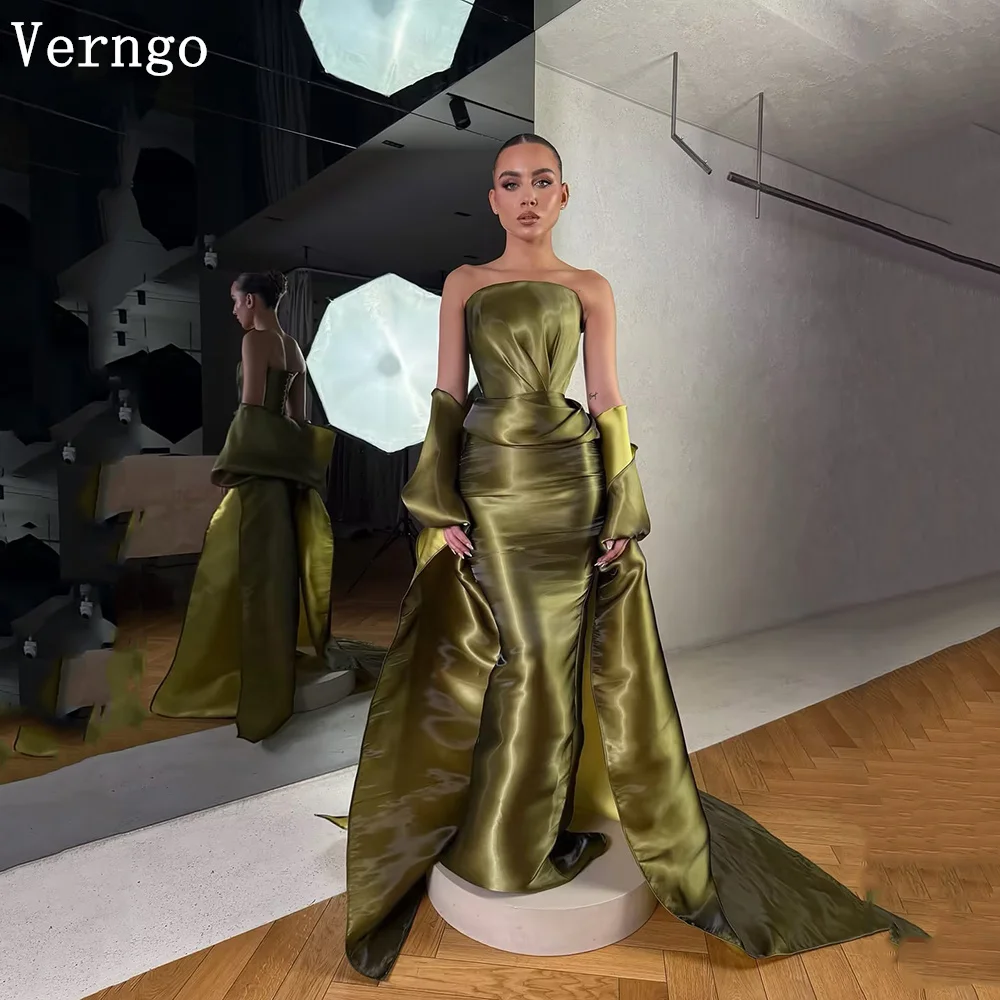 

Verngo Olive Green Shiny Satin Evening Dress 2 Pics Mermaid Formal Occasion Dress Dakia Moslin Prom Party Gown Customized